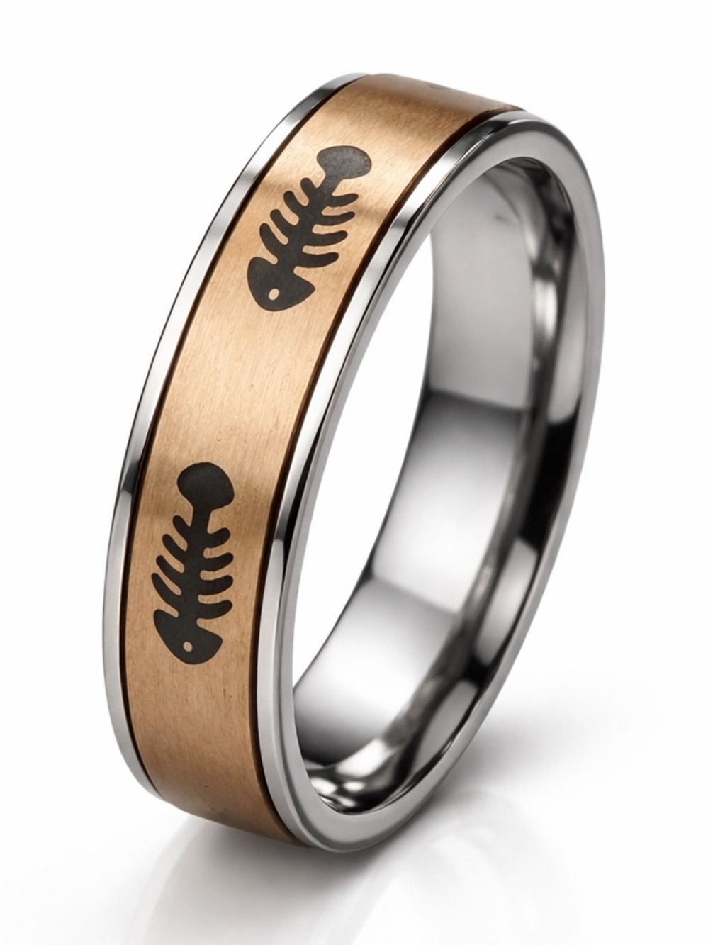 Rose Gold Fish Bones Anxiety Fidget Spinner Ring